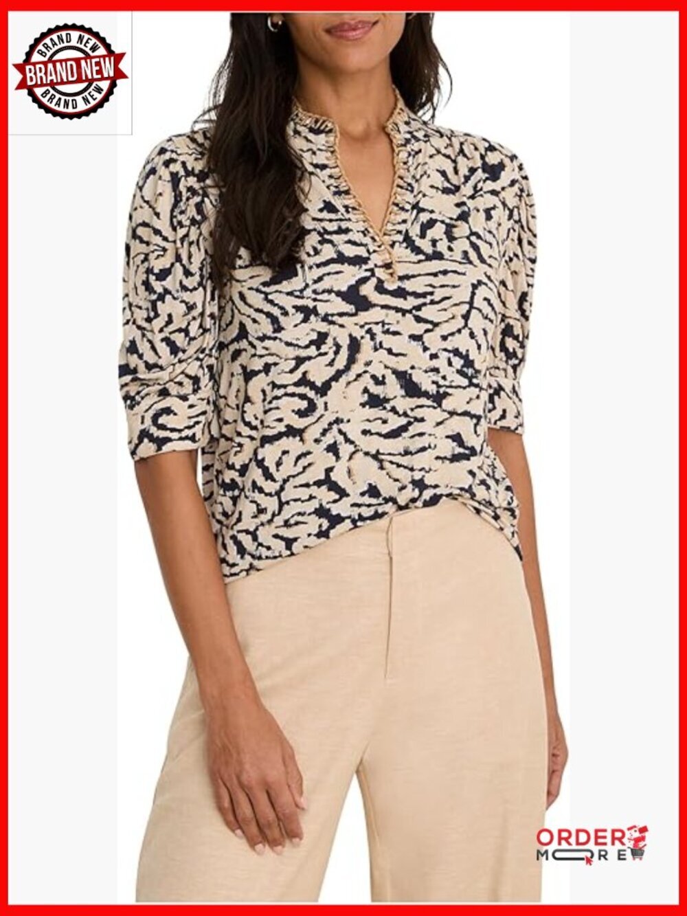 Women's Petite Contrast Swirl Knit Pullover Top